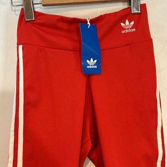 NWT Adidas Women Originals Long 3-Stripes BIKER SHORTS Lush Red/White size XS - Picture 7 of 10